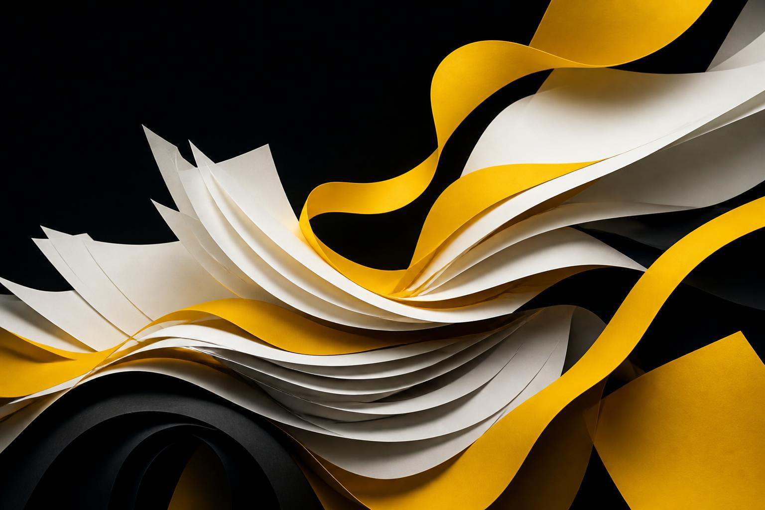 Layered flowing paper sheets in yellow and white representing high-quality content